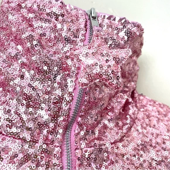 Pink sequin puffer jacket- size Small in women’s. Reversible foil pink - Picture 4 of 9